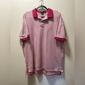 Polo by Ralph Lauren Sporty Classic Preppy Polo Shirt, Sz XL, White/Pink Stripes